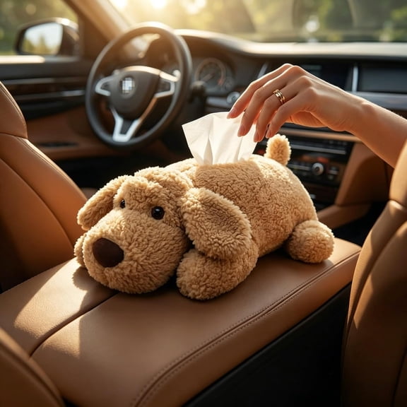 Car Tissue Box Holder, Plush Dog Cover for Interior Decor