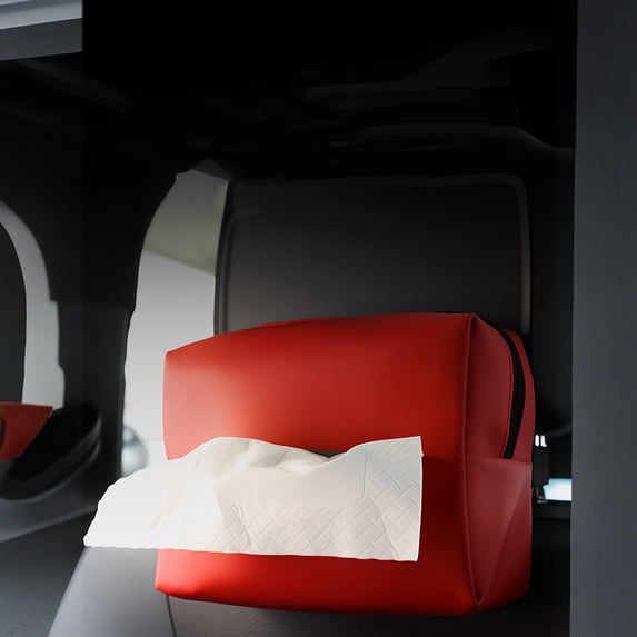 Car Tissue Box Seat Back Holder with PU Leather Cover, Breathable Elastic Material, Tissue Pack Organizer for Vehicle Interior and Office