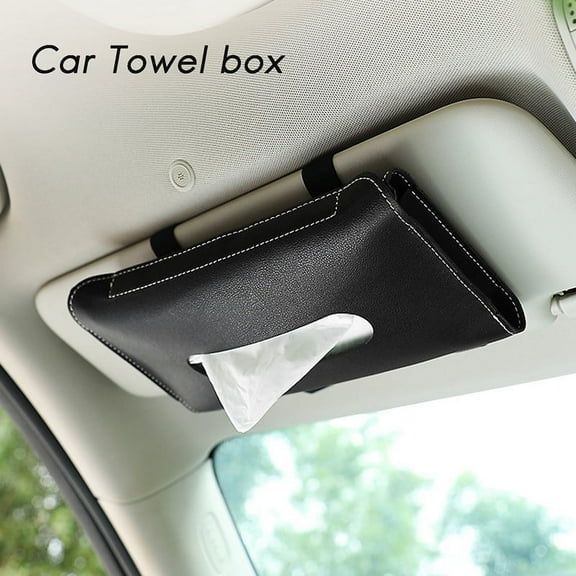 Car Tissue Box Towel Sets Car Sun Visor PU Leather Tissue Box Holder Car Tissue Holder for Cars Black,1 x Car sun visor tissue box,black