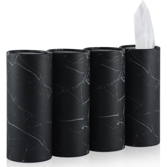 Car Tissue Holder, 4 Pack Car Cup Holder Facial Tissues with Travel Tissue Bag, Quick and Convenient Flower Combination Car Tissue Box(4 Canisters/200 Tissues) Black