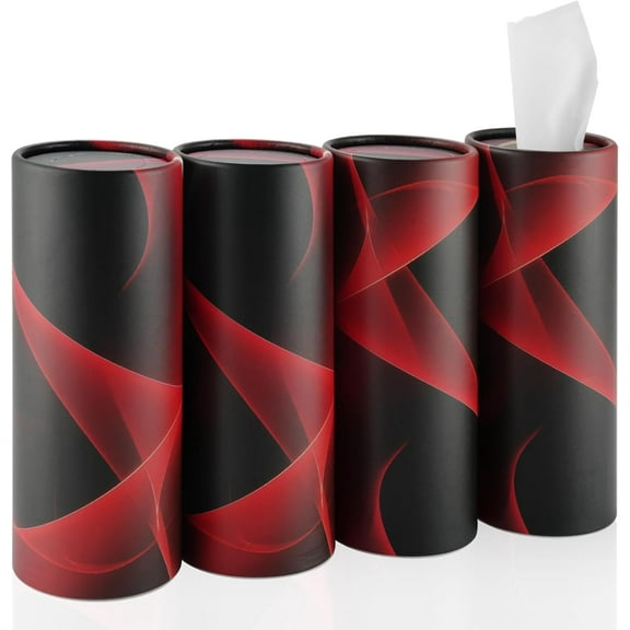 Car Tissue Holder, 4 Pack Car Cup Holder Facial Tissues with Travel Tissue Bag, Quick and Convenient Flower Combination Car Tissue Box(4 Canisters/200 Tissues) Black - Red