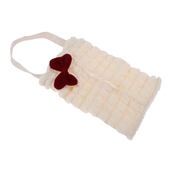 Car Tissue Holder Car Tissue Box Organizer Grid Polyester Fiber 26x18x3cm Beige + Burgundy 1 Pcs