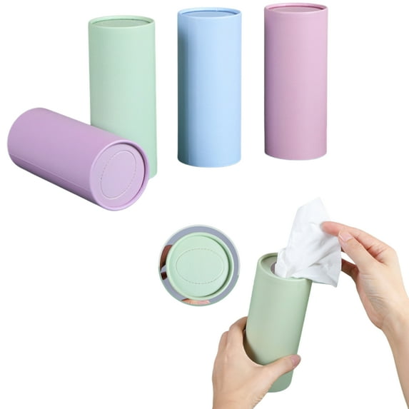Car Tissue Holder with Facial Tissue Bulk, Scheam 4Pcs Car Tissues Box Round Container - Tissue Tubes for Car, Travel Tissues Perfect for Car Cup Holder(Multi-Color)