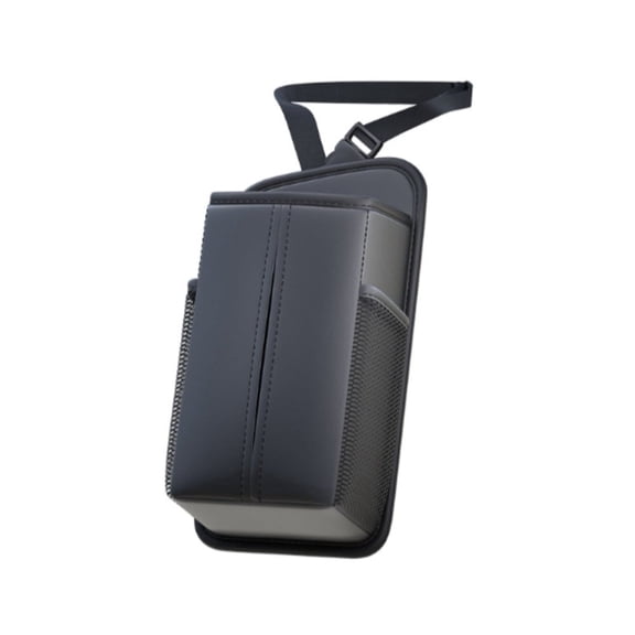Car Tissue Holder, Front Seat Headrest Organizer, 2 Pockets, Holds 150 Tissues, PU Leather