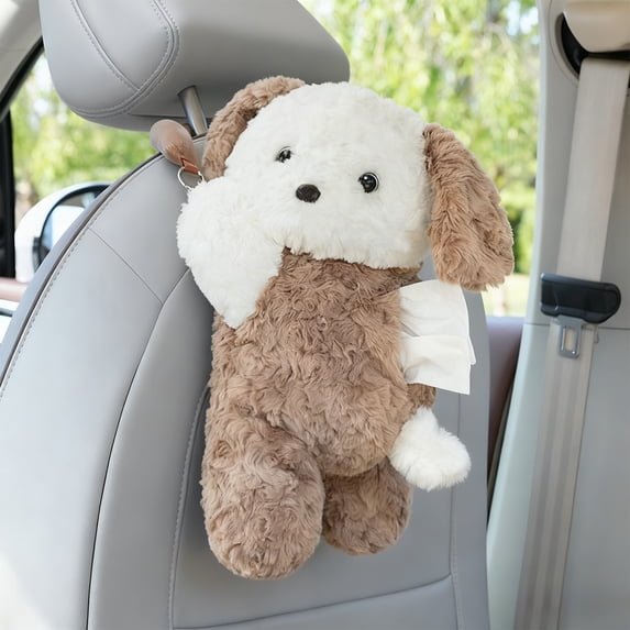Car Tissue Holder | Hanging Plush Polyester Tissue Box Cover for Headrest | No Tools Snap Installation | Cute Car Accessories Home Bathroom Gift for Women