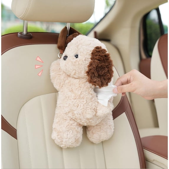 Car Tissue Holder, Hanging Plush Tissue Box Cover with Cartoon Design, Cute Paper Napkin Storage for Auto Home Office, Soft & Durable Auto Accessory