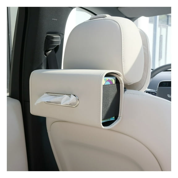 Car Tissue Holder, Ompellus Premium PU Leather Tissue Box Holder for Car Seat Back, Extra Large Tissue Box Cover Rectangle Fits for Regular Size Tissues (Beige)