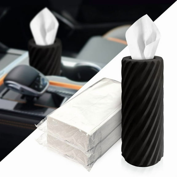 Car Tissue Holder, Refillable Round Cylinder with 2 Tissue Packs, Universal Fit for Vehicle Cup Holder, Home & Office, Car Accessories Interior