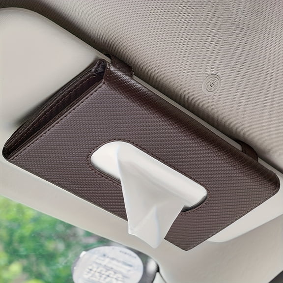 Car Tissue Holder, Sun Visor Napkin Box, Multifunctional Faux Leather Backseat Tissue Box, Suitable for All Vehicle Models-Brown