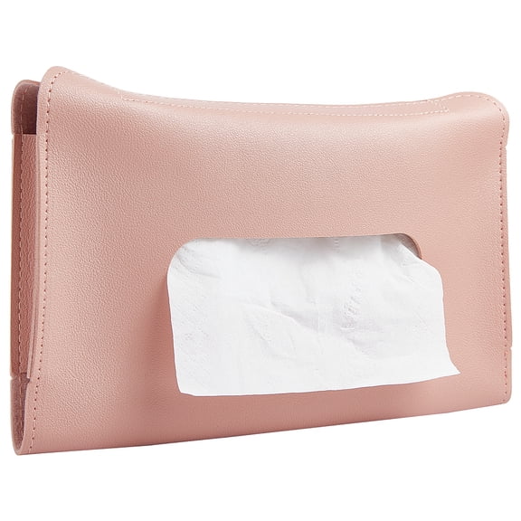 Car Tissue Holder Sun Visor Napkin Box PU Leather Backseat Wipes Case Hanging Paper Towel Clip Carton (Pink)