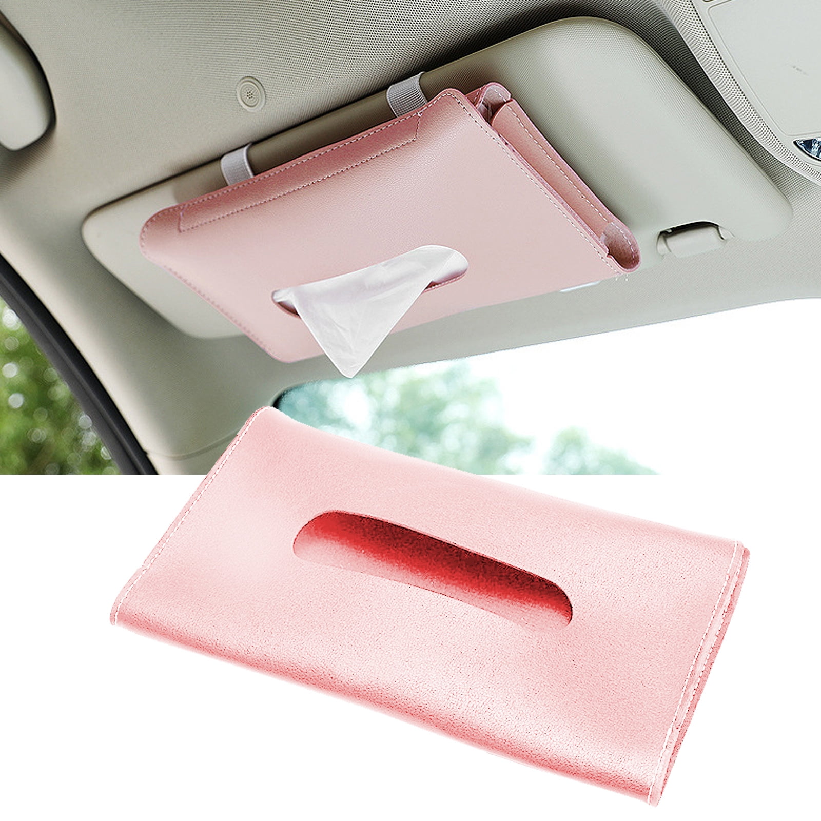 Car Tissue Holder, Sun Visor Napkin Holder Backseat Tissue Case,PU Leather Tissue  Box Holder for Car & Truck Decoration (Pink) 
