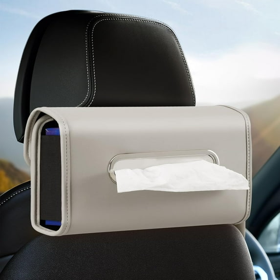 Car Tissue Holder - Tissue Box Cover Keep Car Tidy,Premium PU Leather Backseat Napkin Rectangle Organizer, Extra Large Tissue Box Storage in Car Fits for 100-150 Regular Size Tissues,Grey(1 Pc)