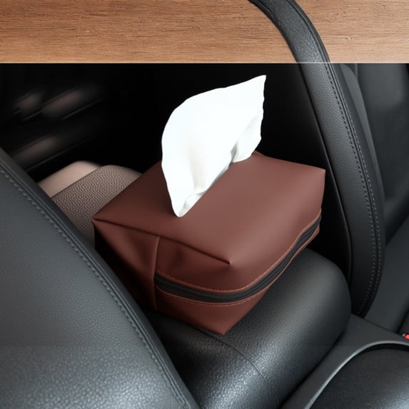 Car Tissue Holder for Visor Seat Back Armrest, PU Leather Tissue Box Cover Dispenser for Vehicle, Hanging Napkin Holder Organizer for Auto Interior Accessories Brown 5.12x6.7"
