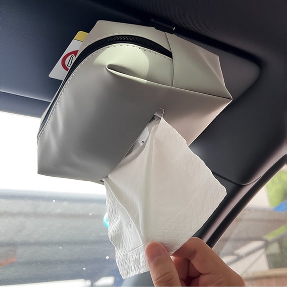 Car Tissue Holder for Visor Seat Back Armrest, PU Leather Tissue Box Cover Dispenser for Vehicle, Hanging Napkin Holder Organizer for Auto Interior Accessories Gray 5.12x6.7"