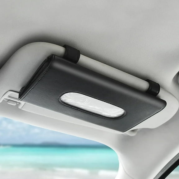 Car Tissue Refill Holder for Car Sun Visor, Car Sun Visor Paper Storage Holder Box, Hanging Tissue Clip, Car Napkin Holder, PU Leather,Black