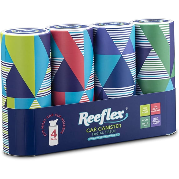 Car Tissues 50 Sheets per Canister, Soft, Gentle, and Durable in a Stylish, Convenient Shape to Fit Any Car Cup Holder - 4 Canisters, 200 Sheets Total - Package Design May Vary