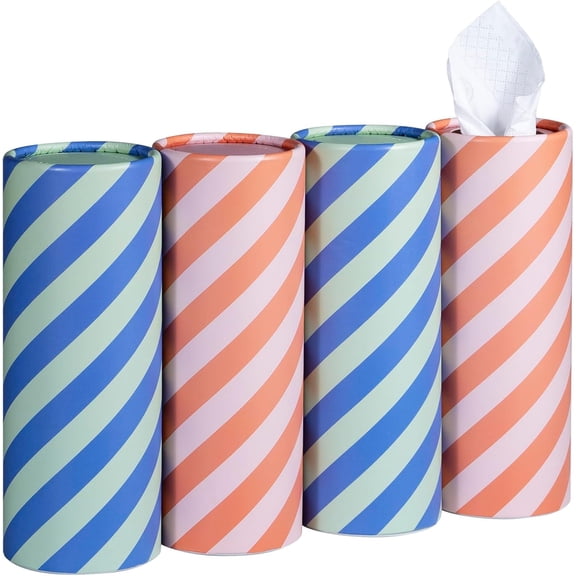Car Tissues Cylinder, 4-Pack, 50 Tissues per Canister, 3-Ply (200 Total), Facial Tissues for Car Cup Holder, Round Car Tissue Box Holder, Duotone Edit