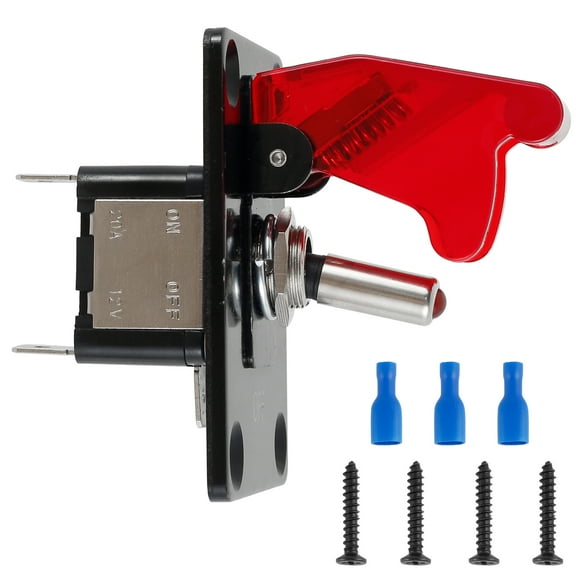 Car Toggle Switch with LED Indicator 12 to 24V Heavy Duty Toggle Switch with Aircraft Safety Cover 2 Pin SPST DC Toggle Switch Waterproof Lighted Toggle Switch for Cars Boats