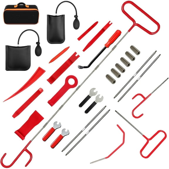 Car Tool Kit, 27 Pcs Emergency Car Tools Window Door Open Unlock, 59 inches Pull Hook J-Hook