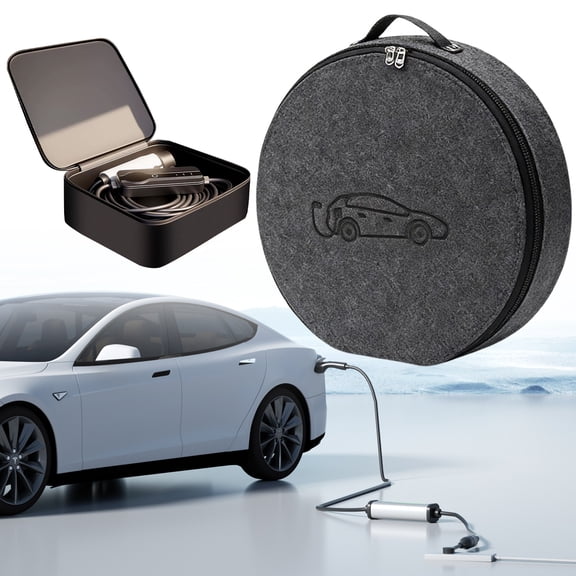 Car Tools Cable Bag, Waterproof Electric Vehicle Charging Cable Organizer Bag, Portable EV Charging Cable Bags, Storage & Organizer for Jumper Cables, Cords, Universal for Cars Trucks (Round)