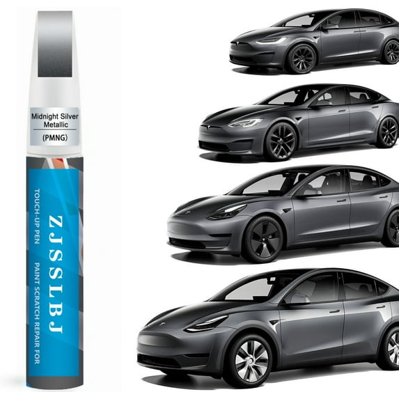 Car Touch Up Paint(Midnight Silver Metallic(PMNG)) for Tesla Model Y/3/S/X, 2 in 1 DIY Car Paint Scratch Repair Kit with Pen Tip & Brush, Scratch Remover Pen with Color-Matched for Tesla