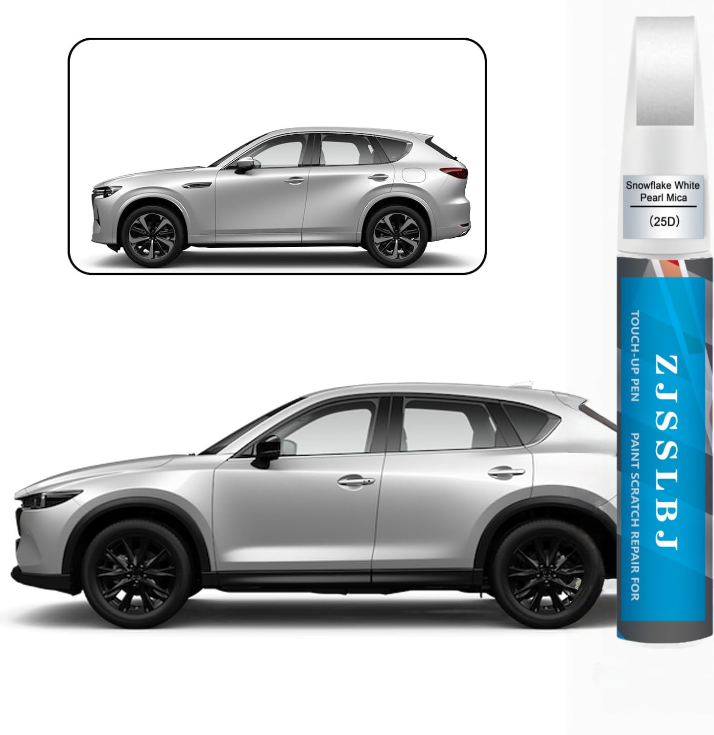 Car Touch Up Paint(Snowflake White Pearl Mica(25D)) for Mazda, Car Paint Scratch Repair Kit, Quick & Easy Solution to Repair, 2 in 1 Scratch Remover Pen with Color-Matched