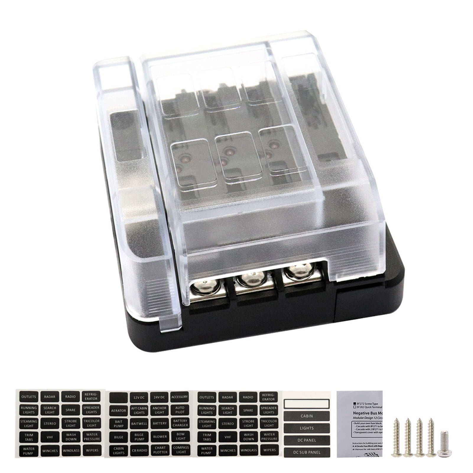 Car Touring Car Modular Fuse Box With Indicator Light / 12P Negative