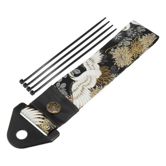 Car Tow Strap Kit Ancient Japanese Element Trailer Belt with Combination of Flying Crane Pattern Rope Trailer Hook Black