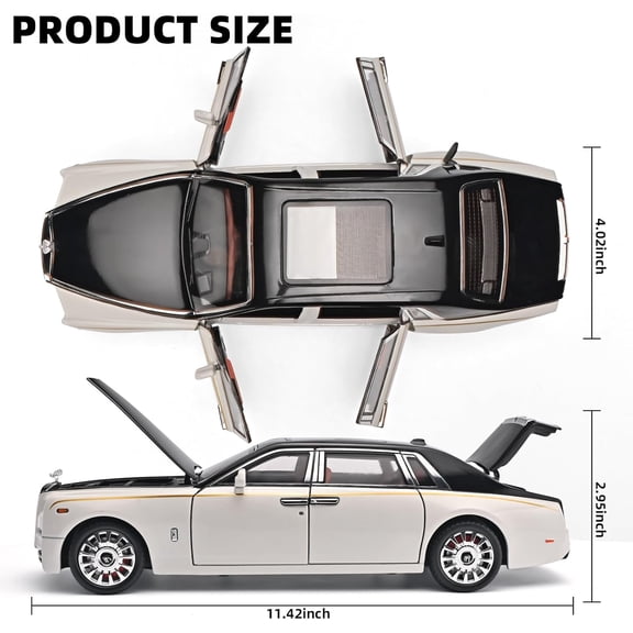 Car Toys for Boys 1/18 Diecast Cars Phantom Model Car Kits Collectible Suitability for Children and Adults, Pull Back Cars with Light and Sound, Toy Cars for Boys Age 4-7(White)