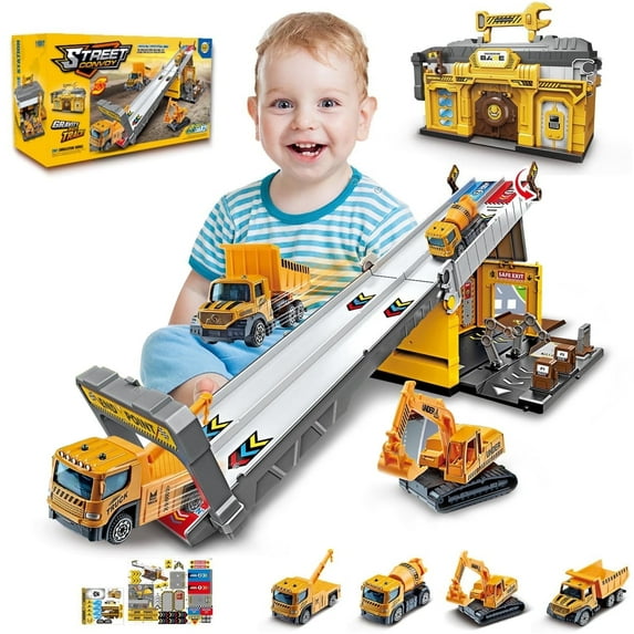 Race Tracks Toys for Boys 3-6 Years, Truck Transport Car Toys, Toddler Racing Car Birthday Gift