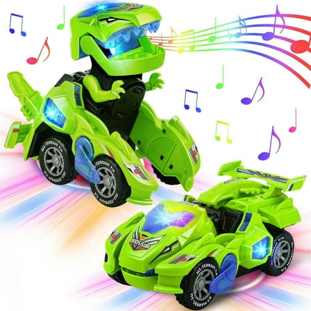 Car Transforming Dinosaur Toys - Transforming Dinosaur Car with LED Light Music,Automatic Deformation Dino Race Car,Birthday Gift for Family - Green