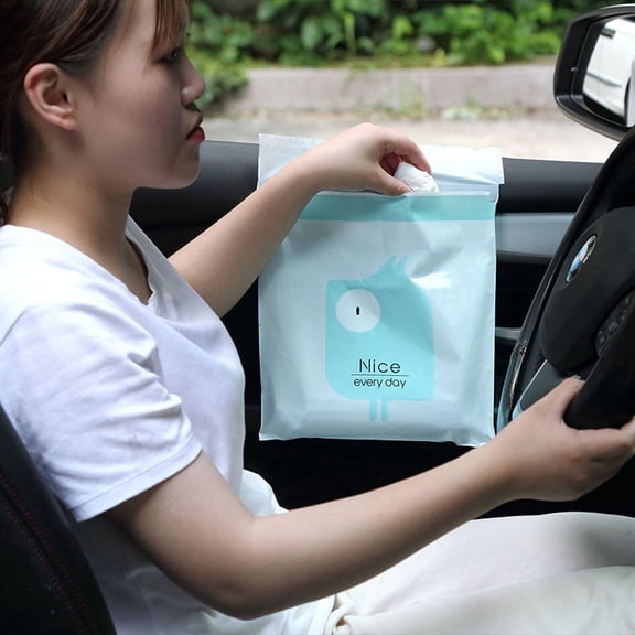 Car Trash Bags with Adhesive |30 Pack Disposable Car Storage Bags | 1 Gallon Capacity | Space-Saving Design for Travel & Family