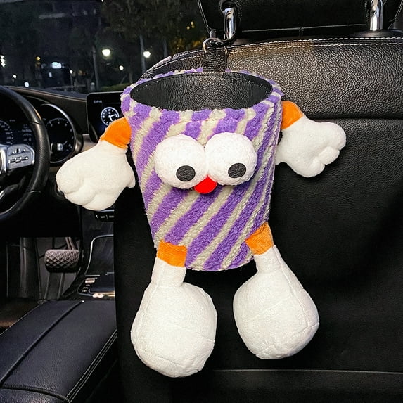 Car Trash Bin & Car Tissue Bag, Kawaii Plush Hanging Auto Trash Can, Hanging Tissue Holder,Cute Car Organizer, Soft & Durable Car Waste Holder, Functional Car Accessory
