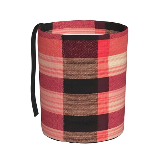 Car Trash Can 600d Oxford Water-Resistant Cylindrical With Support Rod Universal Fit For Suv Sedan Truck Easy Strap Installation Coral Buffalo Plaid Check Tartan Scotland_1