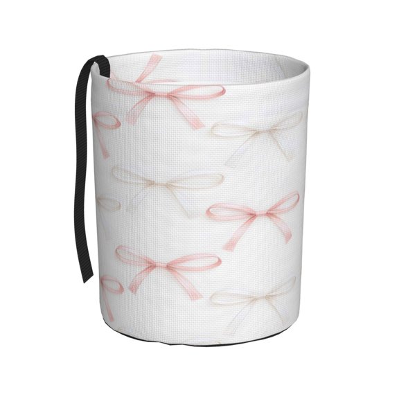 Car Trash Can 600d Oxford Water-Resistant Cylindrical With Support Rod Universal Fit For Suv Sedan Truck Easy Strap Installation Elegant Thin Pastel Satin Ribbon Bow Pattern