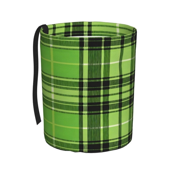 Car Trash Can 600d Oxford Water-Resistant Cylindrical With Support Rod Universal Fit For Suv Sedan Truck Easy Strap Installation Green And Black Checkered Pattern (2)
