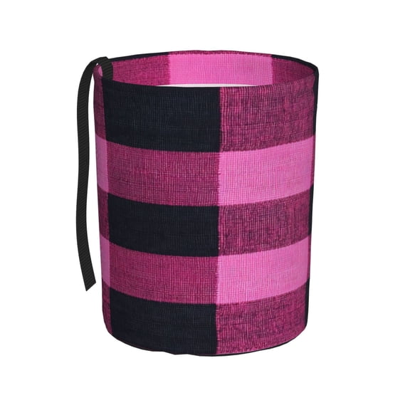 Car Trash Can 600d Oxford Water-Resistant Cylindrical With Support Rod Universal Fit For Suv Sedan Truck Easy Strap Installation Hotpink Buffalo Plaid Check Tartan Scotland_2