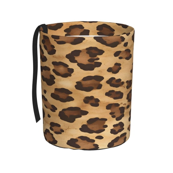 Car Trash Can 600d Oxford Water-Resistant Cylindrical With Support Rod Universal Fit For Suv Sedan Truck Easy Strap Installation Leopard Skin Print Style Firebrick_4