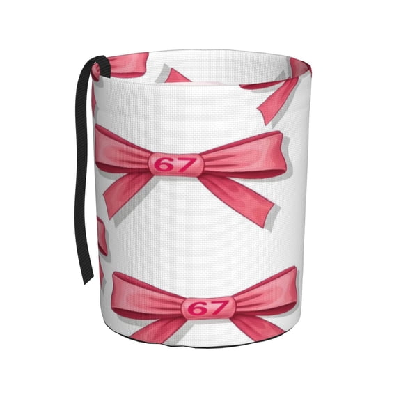 Car Trash Can 600d Oxford Water-Resistant Cylindrical With Support Rod Universal Fit For Suv Sedan Truck Easy Strap Installation Pink Ribbon Pattern 67 (3)