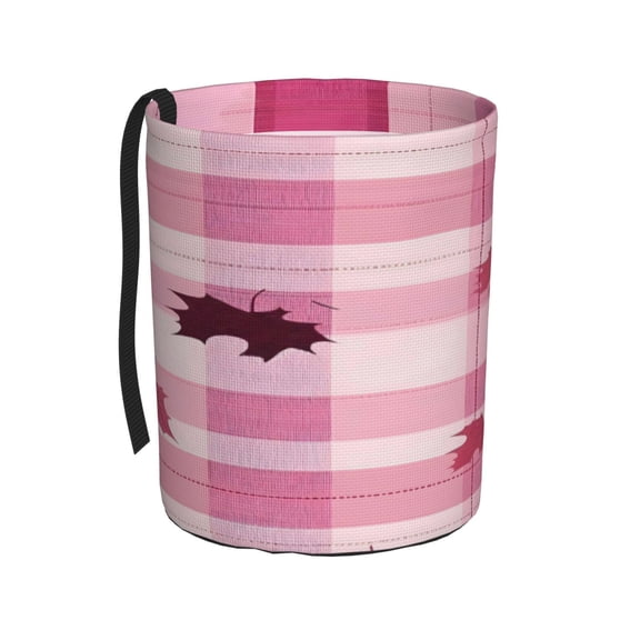 Car Trash Can 600d Oxford Water-Resistant Cylindrical With Support Rod Universal Fit For Suv Sedan Truck Easy Strap Installation Plaid Fall Camo Pink_1