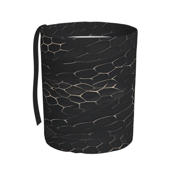 Car Trash Can 600d Oxford Water-Resistant Cylindrical With Support Rod Universal Fit For Suv Sedan Truck Easy Strap Installation Snake Skin Print Style Darkgray_3
