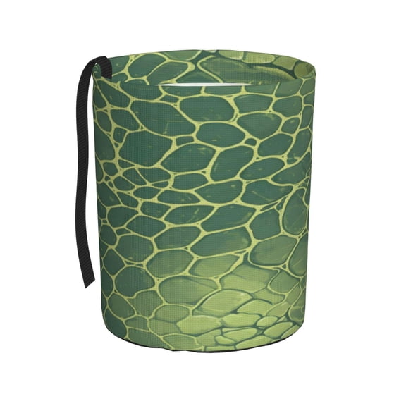 Car Trash Can 600d Oxford Water-Resistant Cylindrical With Support Rod Universal Fit For Suv Sedan Truck Easy Strap Installation Snake Skin Print Style Lightgreen_4