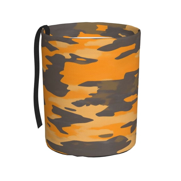 Car Trash Can 600d Oxford Water-Resistant Cylindrical With Support Rod Universal Fit For Suv Sedan Truck Easy Strap Installation Texture Camo Army Orange_2