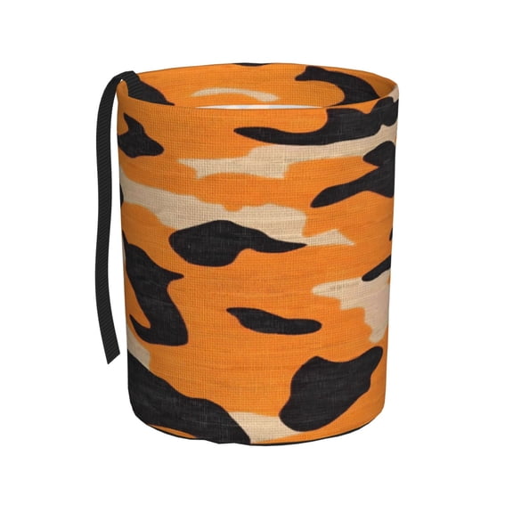 Car Trash Can 600d Oxford Water-Resistant Cylindrical With Support Rod Universal Fit For Suv Sedan Truck Easy Strap Installation Texture Camo Army Orange_4