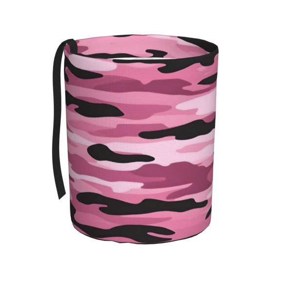 Car Trash Can 600d Oxford Water-Resistant Cylindrical With Support Rod Universal Fit For Suv Sedan Truck Easy Strap Installation Texture Military Camouflage Pattern Abstract Pink_2