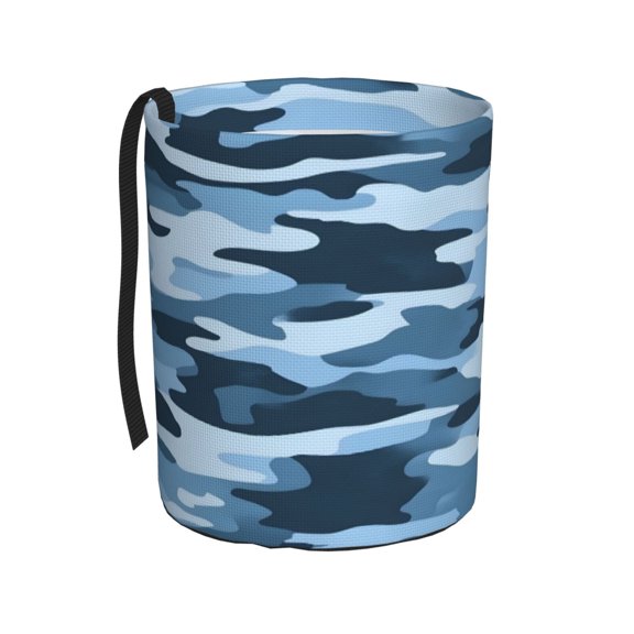 Car Trash Can 600d Oxford Water-Resistant Cylindrical With Support Rod Universal Fit For Suv Sedan Truck Easy Strap Installation Vector Camouflage Pattern Blue_3