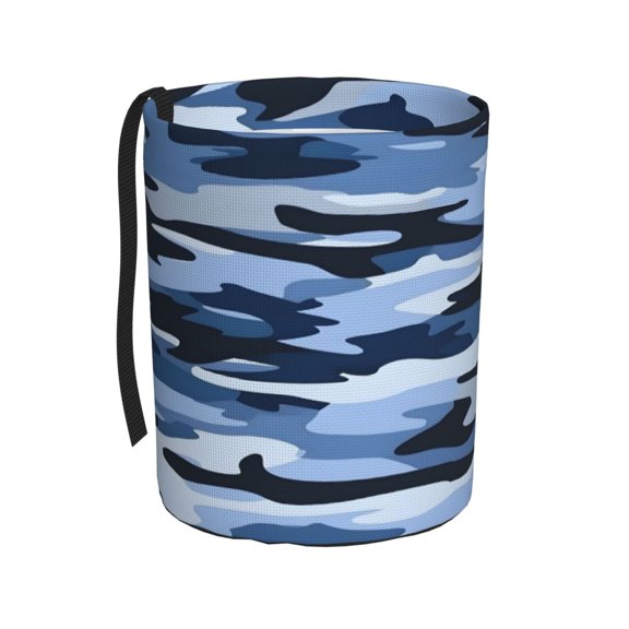 Car Trash Can 600d Oxford Water-Resistant Cylindrical With Support Rod Universal Fit For Suv Sedan Truck Easy Strap Installation Vector Camouflage Pattern Blue_4