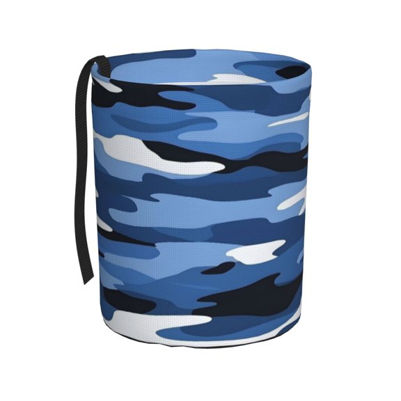 Car Trash Can 600d Oxford Water-Resistant Cylindrical With Support Rod Universal Fit For Suv Sedan Truck Easy Strap Installation Vector Camouflage Pattern Blue_2