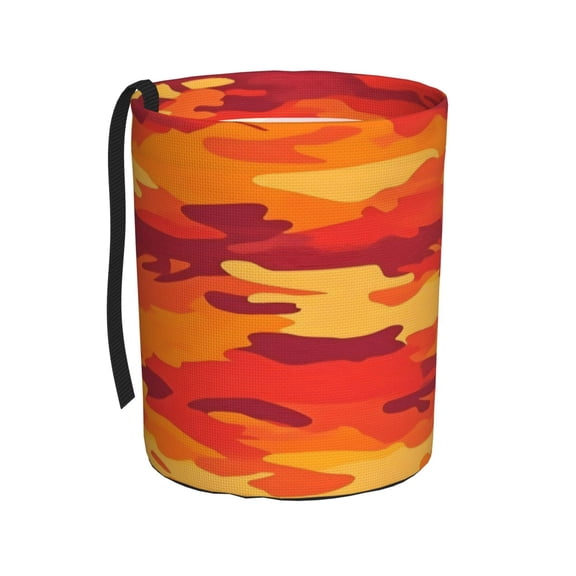 Car Trash Can 600d Oxford Water-Resistant Cylindrical With Support Rod Universal Fit For Suv Sedan Truck Easy Strap Installation Vector Camouflage Pattern Orange Red_4