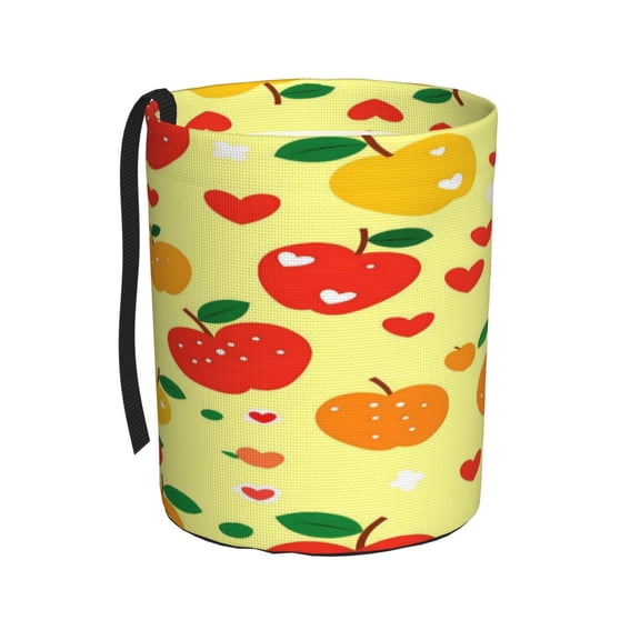 Car Trash Can 600d Oxford Water-Resistant Cylindrical With Support Rod Universal Fit For Suv Sedan Truck Easy Strap Installation Yellow And Red Apples